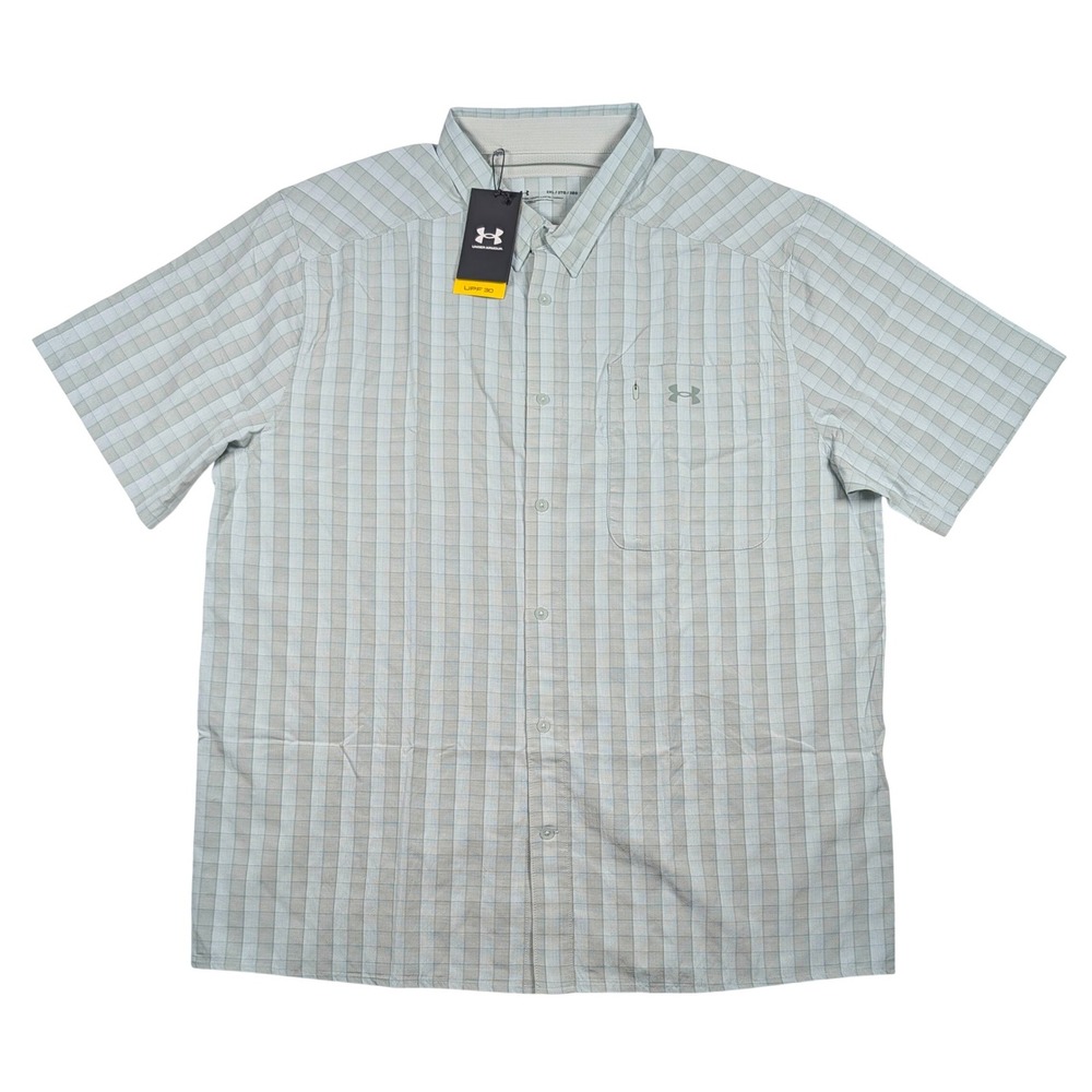 Under Armour Drift Tide 2.0 Shirt Mens 2XL Green‎ Plaid UPF 30 Fishing 1369304